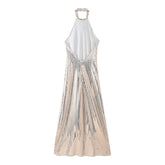 Fall Sequ Hanging Collar Flared Sleeveless Slim Maxi Dress